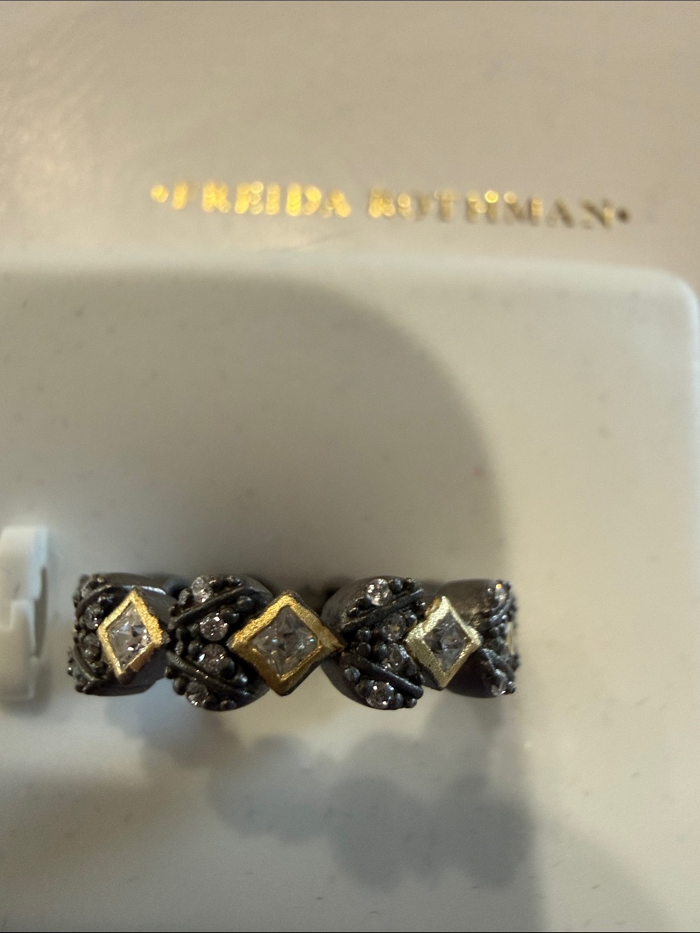 Freida Rothman Sterling Silver Gold and Black Pavé Band sz 6